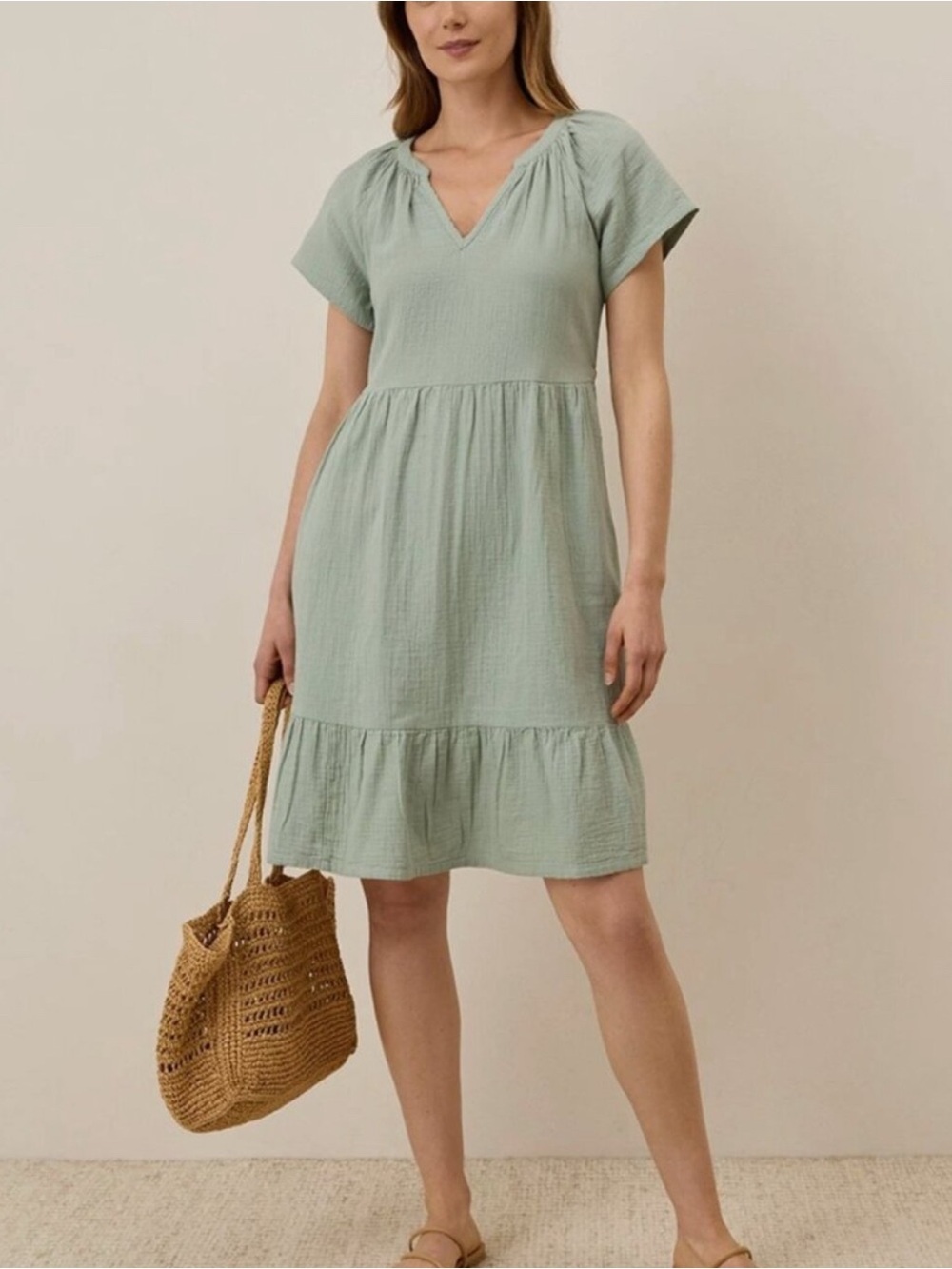 Pact Coastal Double Gauze Breezy Dress in Agave Green